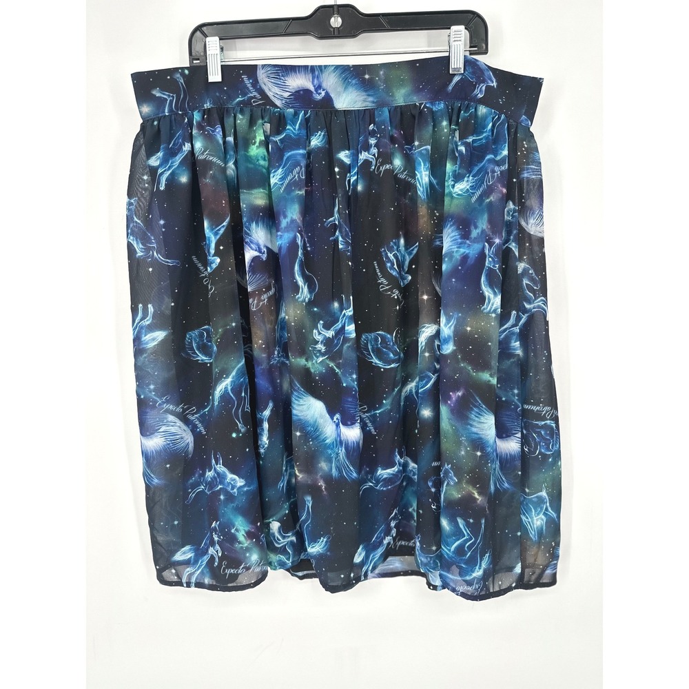Torrid Harry Potter Skirt Womens 16 Blue Patronus Chiffon Skater Galaxy Wizard